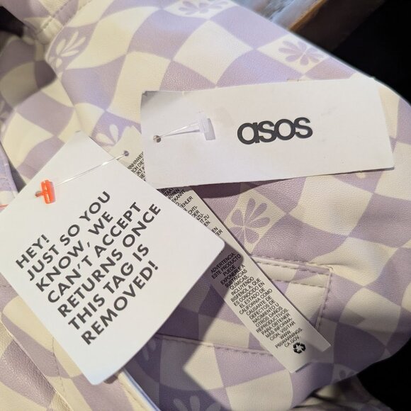 NWT- ASOS * Printed Faux Leather Bomber Jacket in Lilac * Size 12 - Picture 13 of 13